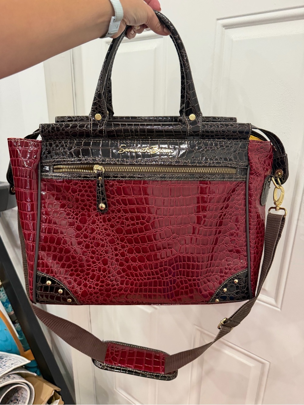 Samantha Brown Burgundy & Dark Brown Croc Satchel with Strap